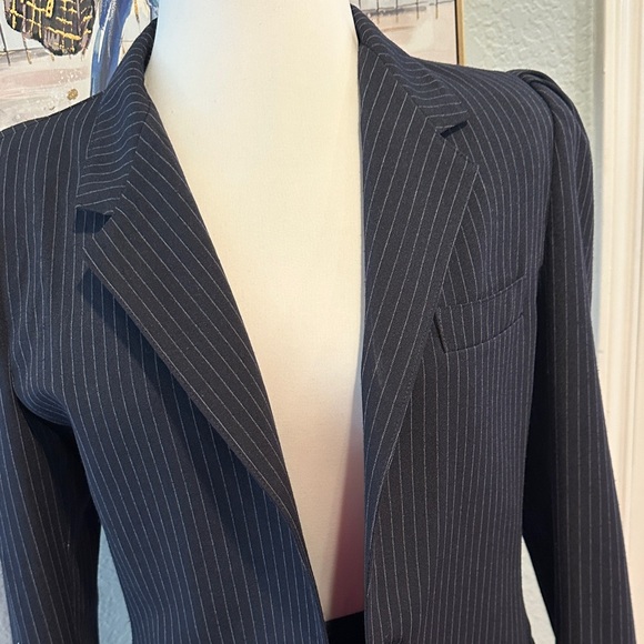 I. Magnin Sasson Sz 12/13 VTG Two-Piece Navy Pinstripe Blazer and Skirt Set